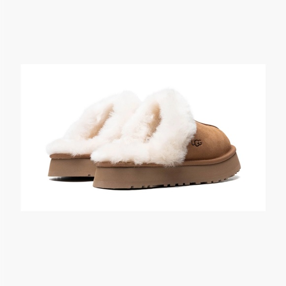 UGG Disquette Suede Fur Platform Slippers - Chestnut NWT Size 7 - Picture 3 of 5